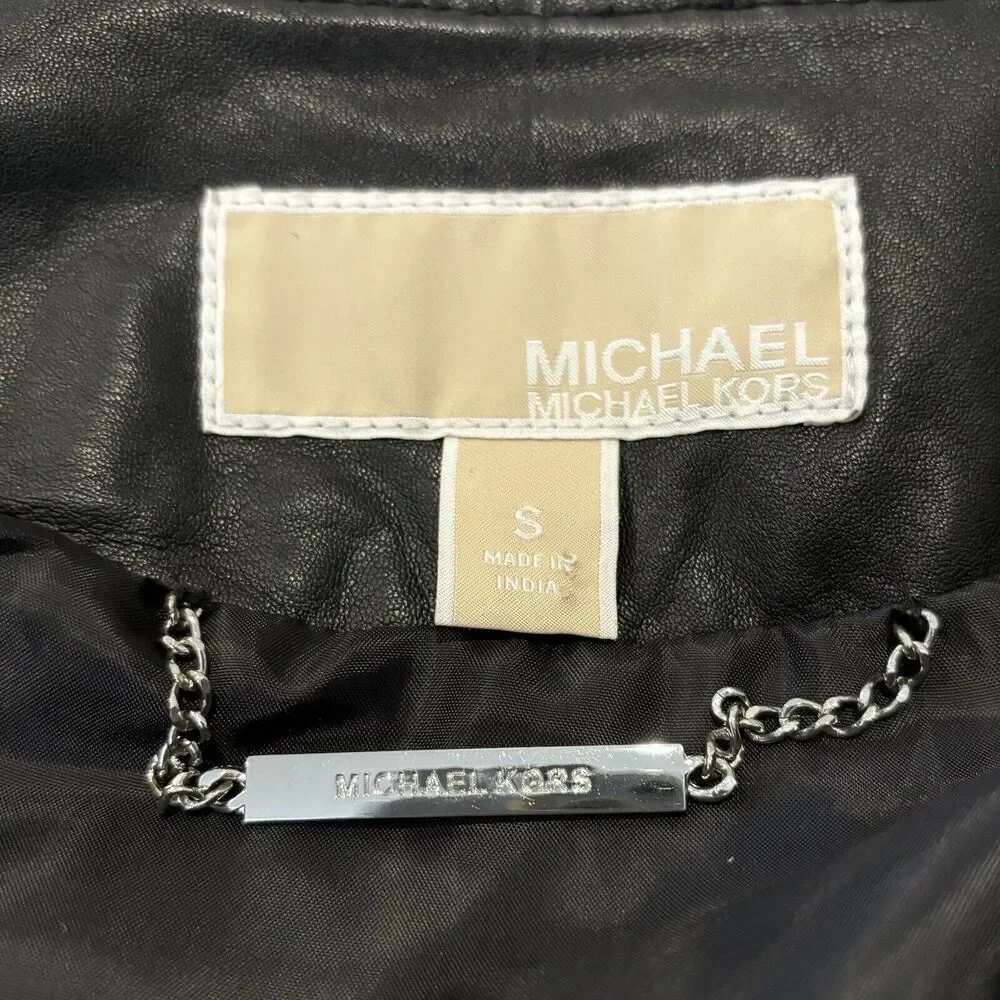 Michael Kors Lamb Leather Biker Jacket Small Black Zip Front Pockets Quilted - Picture 6 of 10
